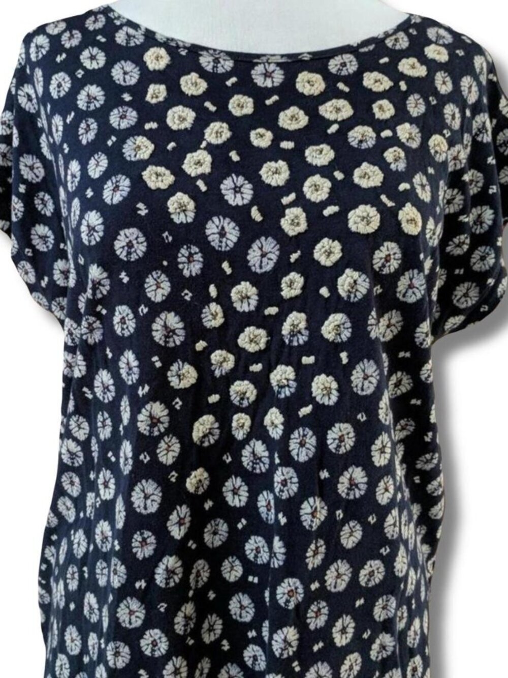 Ett Twa Anthropologie Eventide Erodium Floral Boxy Boho Navy Blue Top - Small